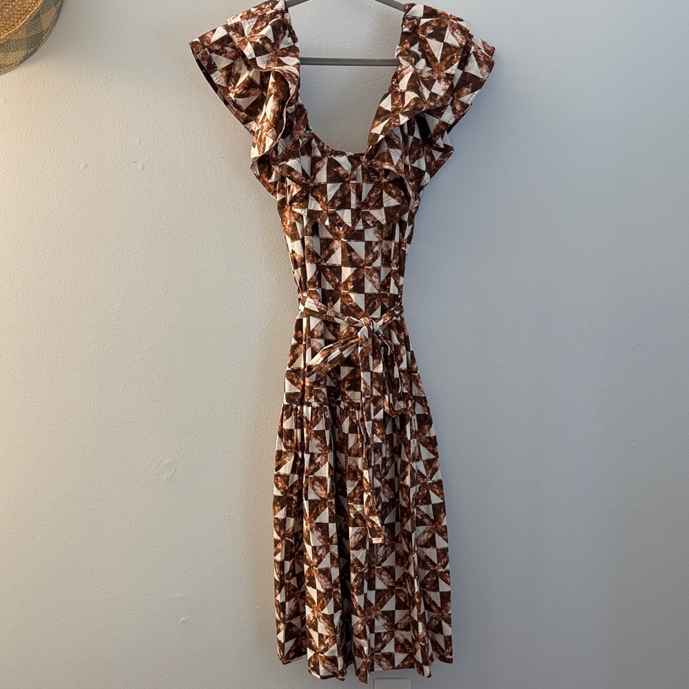 Marie Oliver Brown and White Patterned Midi Dress